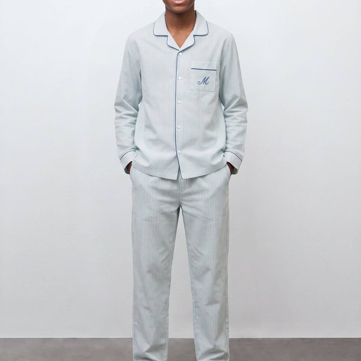 Pyjama en coton rayé abysse, MONOPRIX