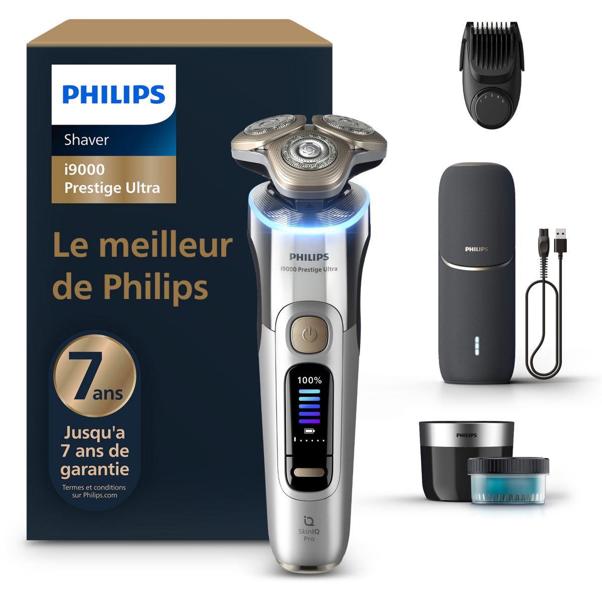 Rasoir électrique XP9404/46 Serie i9000 prestige ultra 100 % étanche avec Skin IQ et boitier de recharge UV couleur unique, PHILIPS