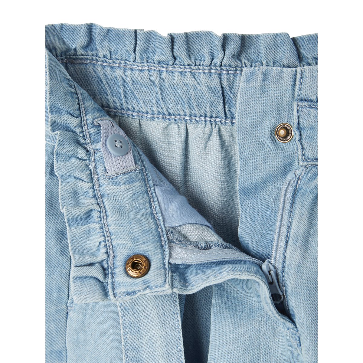Pantacourt large style "paperbag" en denim léger double stone, VERTBAUDET