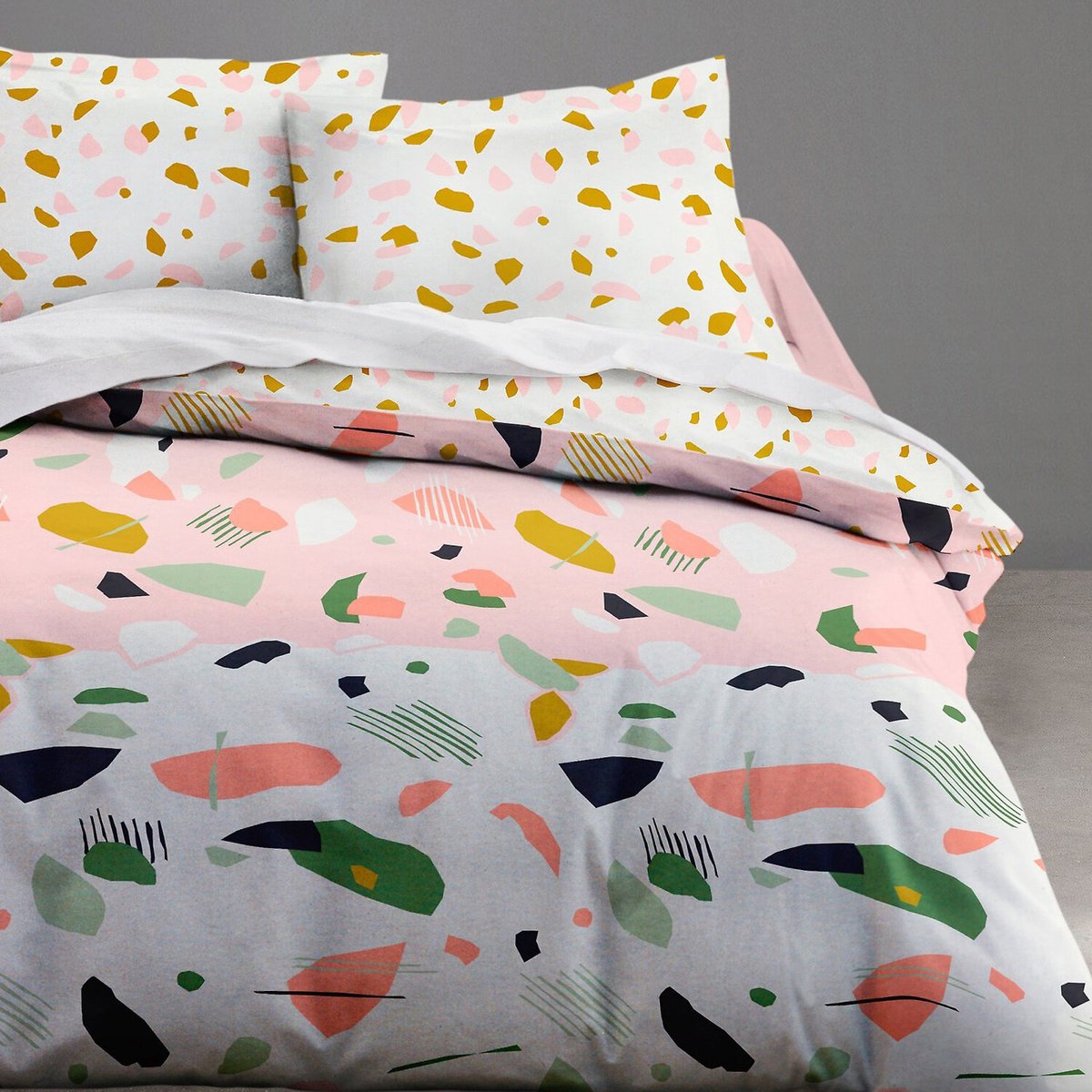 Parure housse de couette imprimée coton, MARBREE rose, C DESIGN HOME TEXTILE