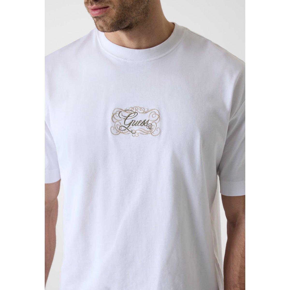 T-Shirt Avec Logo Brodé blanc, GUESS
