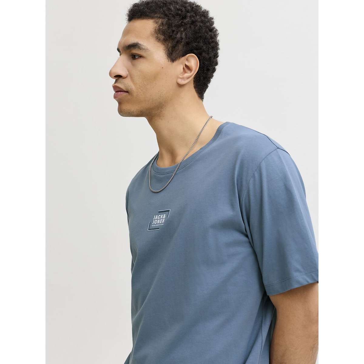 T-shirt manches courtes, logo centré bleu, JACK & JONES