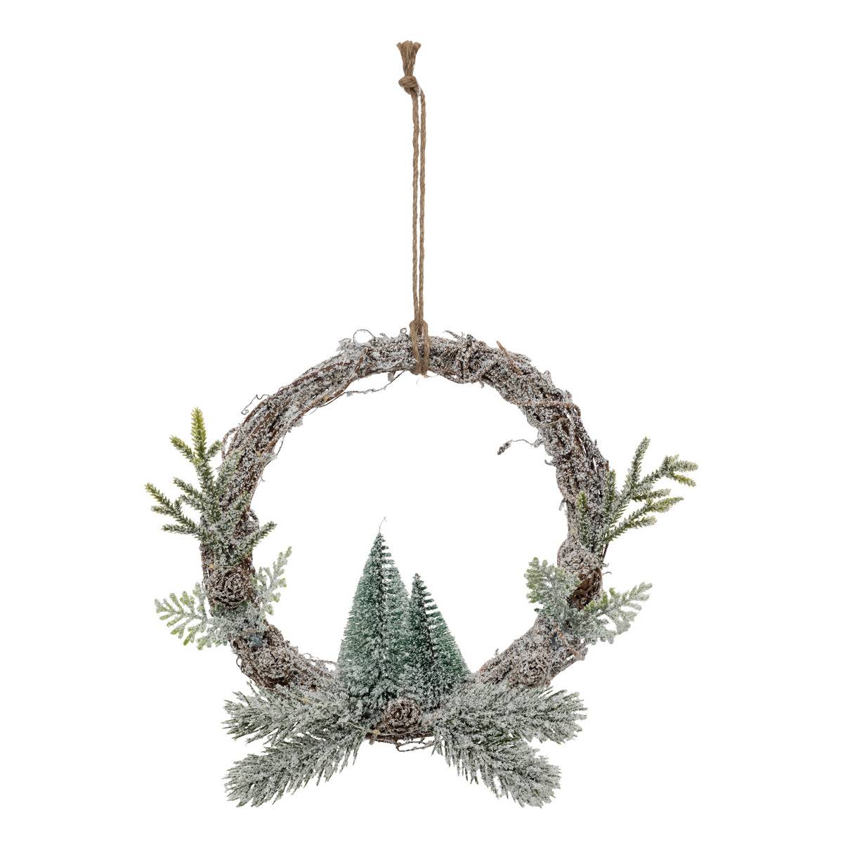 Couronne avec sapins LED D23 cm vert, FEERIC LIGHTS & CHRISTMAS