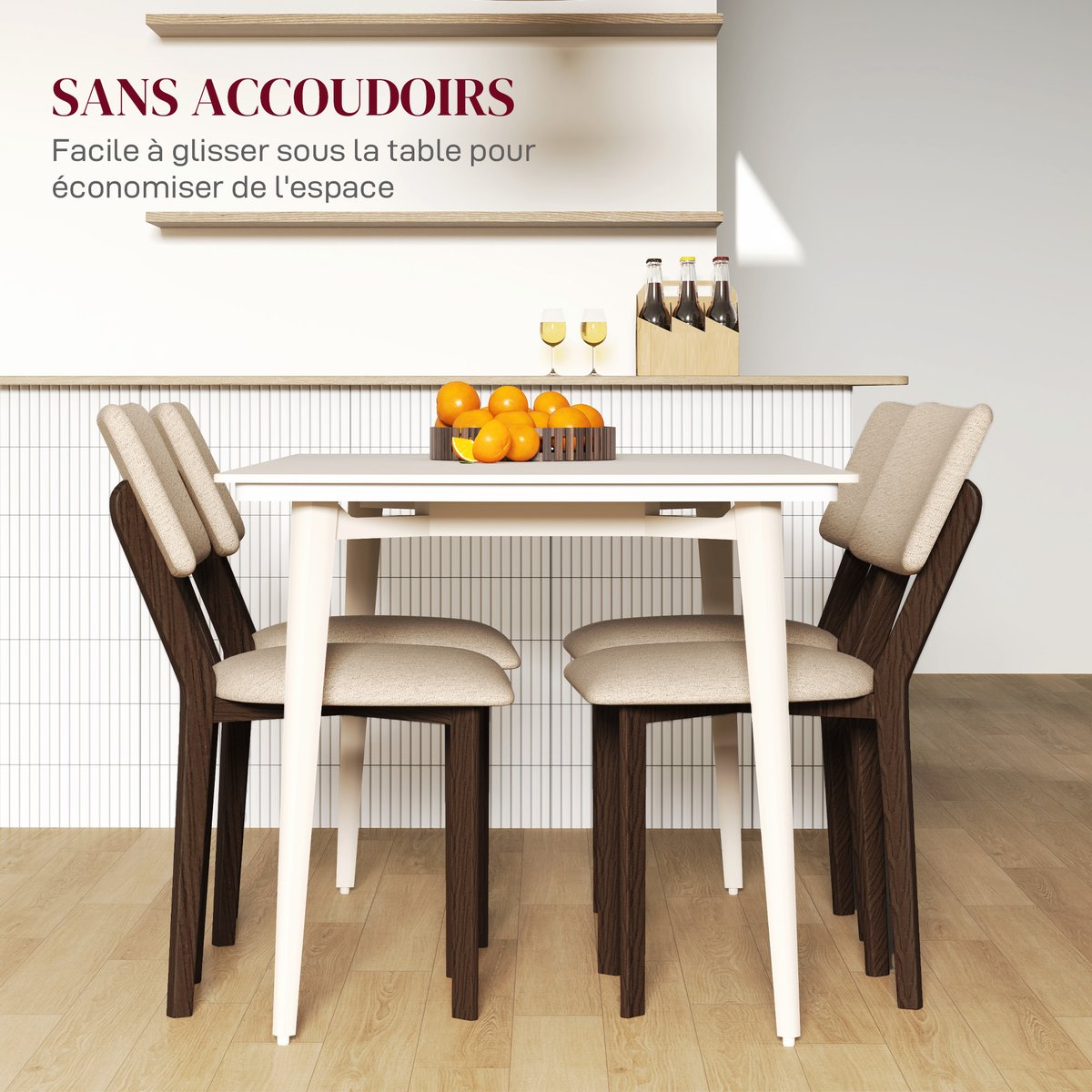 Chaise de salle à manger Polyester Beige beige, marron foncé, HOMCOM