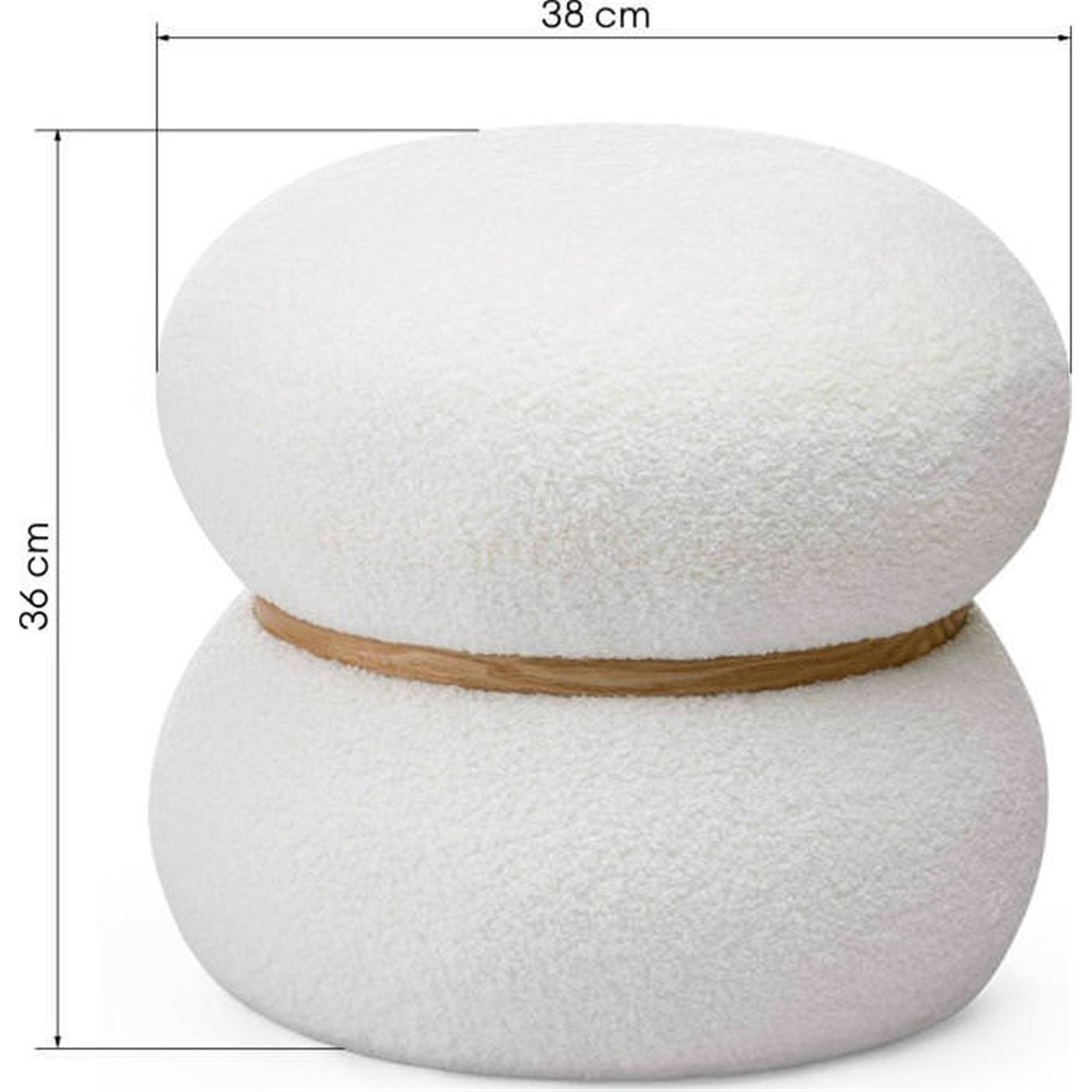 Pouf rond en bouclette blanc bouclette et chêne, RECOLLECTION