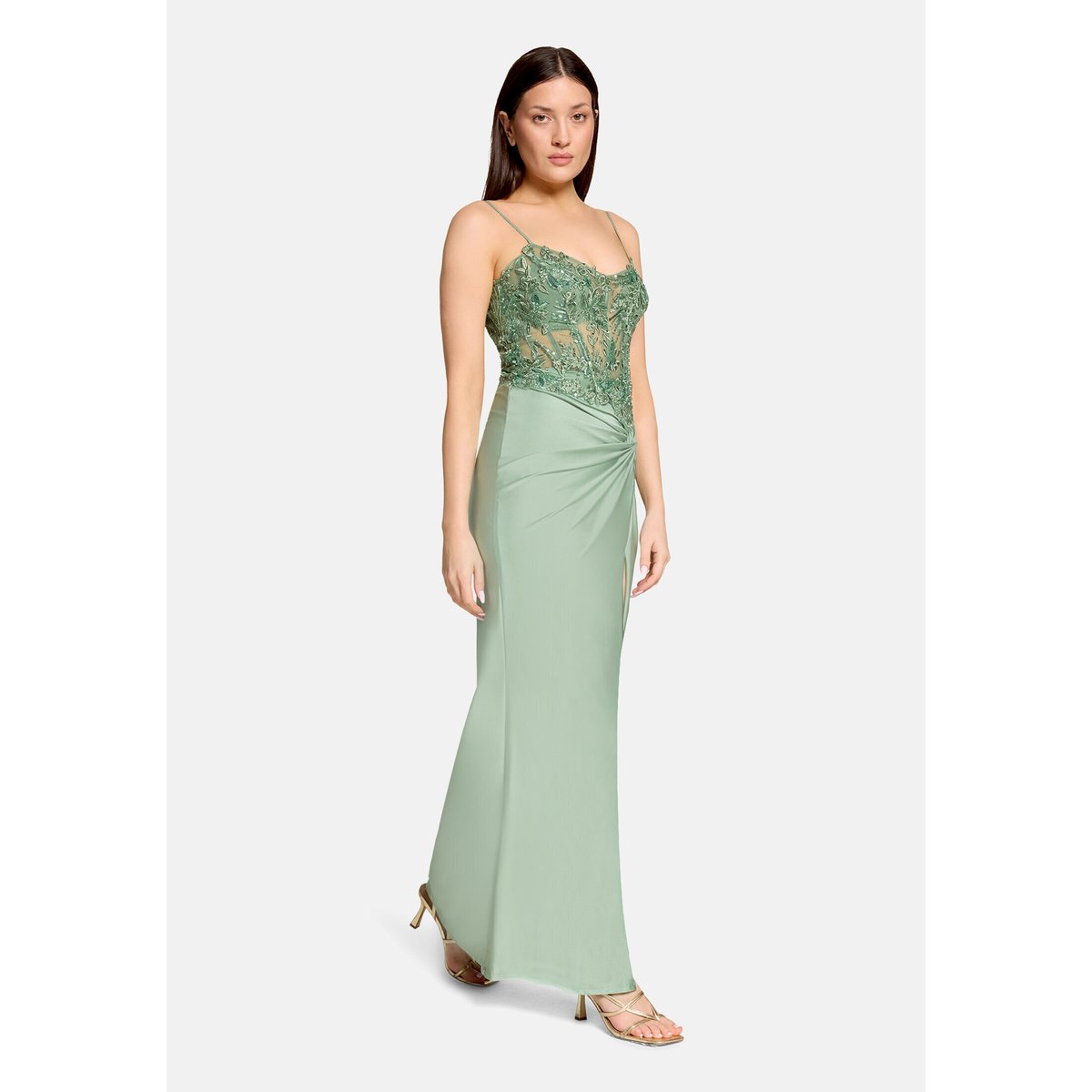 Robe de soirée à broderies foggy green, VERA MONT