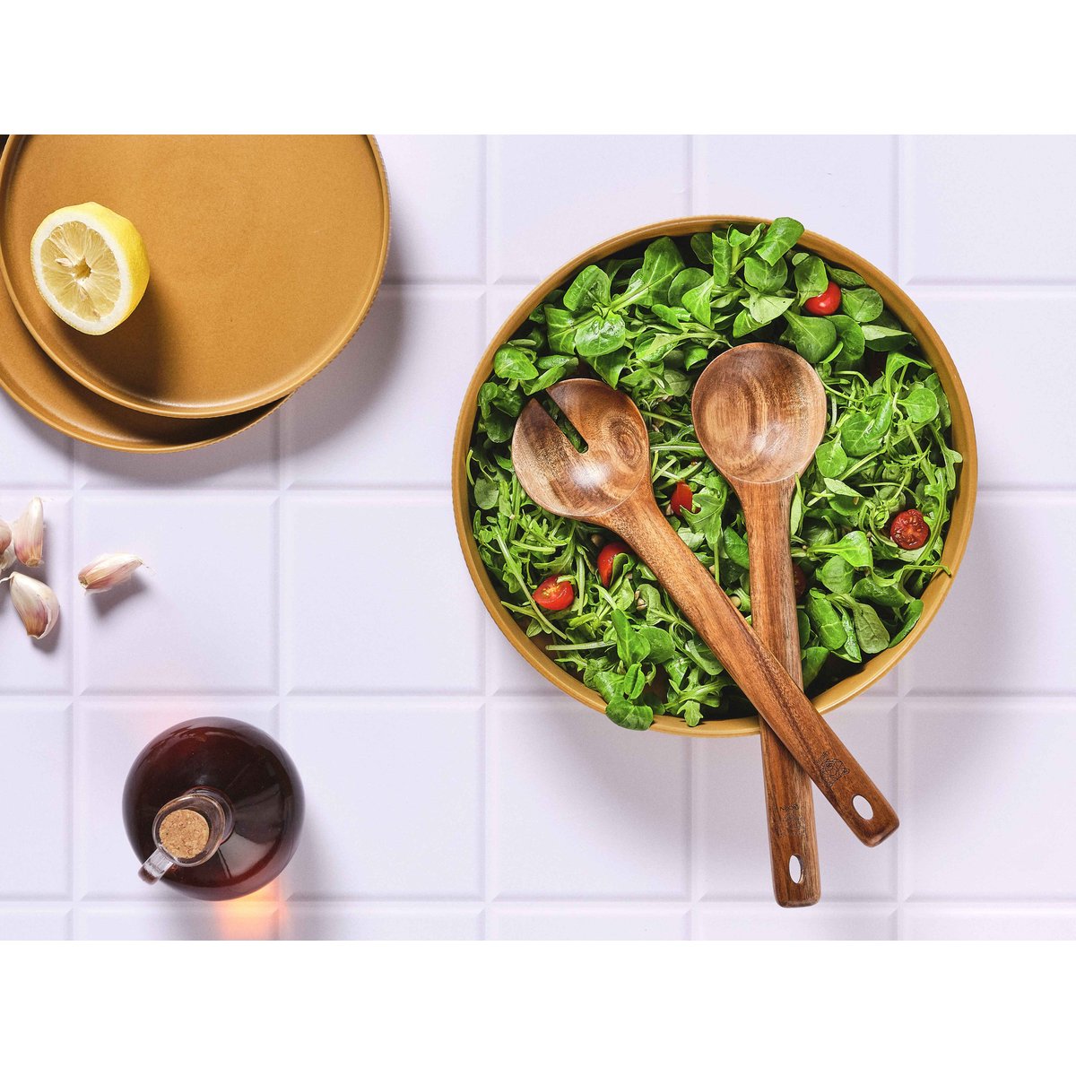 Lot de 2 couverts à salade en bois, OLLE bois vernis, BJORN