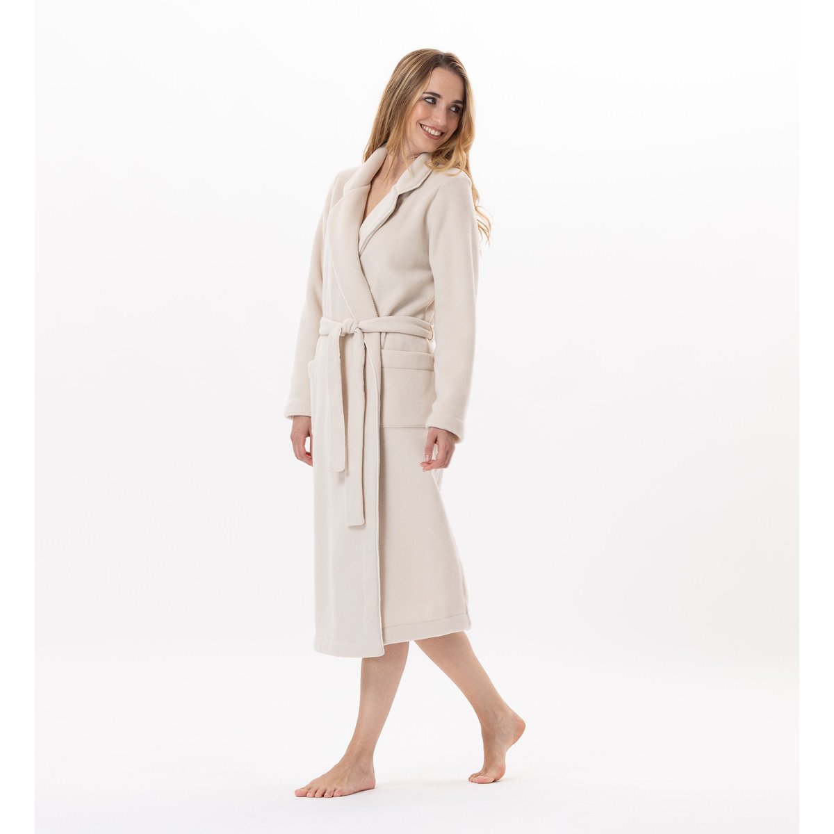 Peignoir croisé en polaire ESSENTIEL H65A beige, LE CHAT