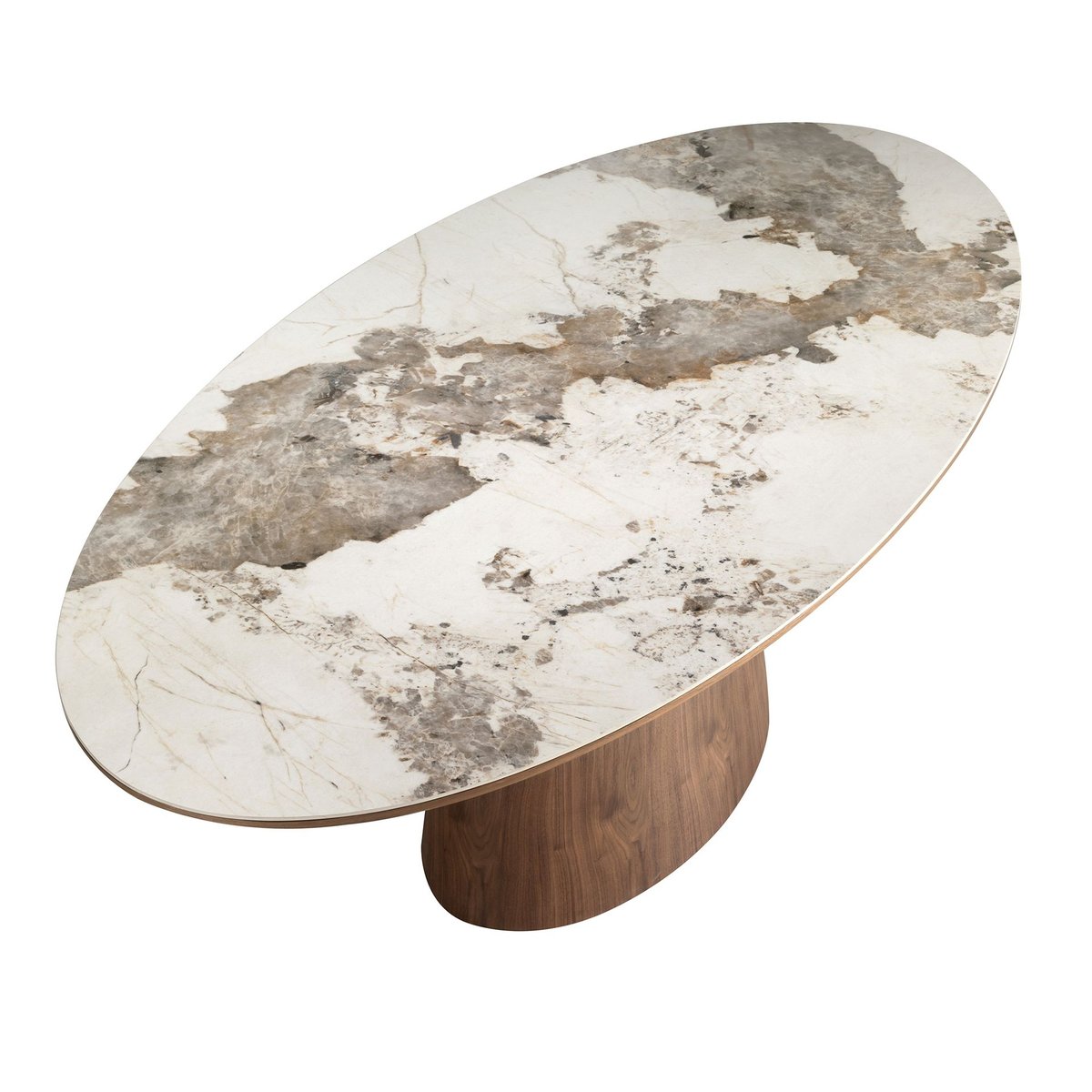 Table de salle à manger ovale en marbre en porcelaine et noyer blanc et terre | noyer, ANGEL CERDA