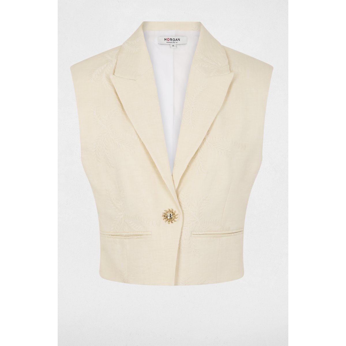 Veste sans manches brodée creme, MORGAN