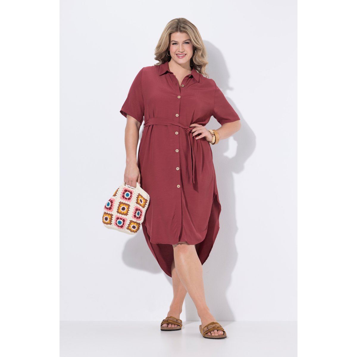 Robe midi en coton bio, ceinture feuille morte, ULLA POPKEN