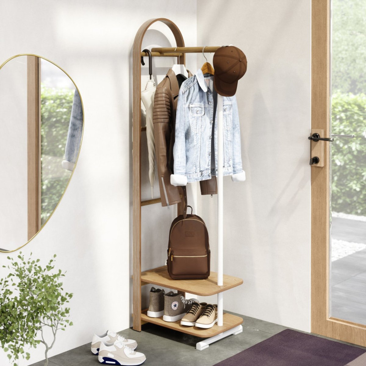 Portant vêtements meuble entrée  BELLWOOD bois clair, UMBRA