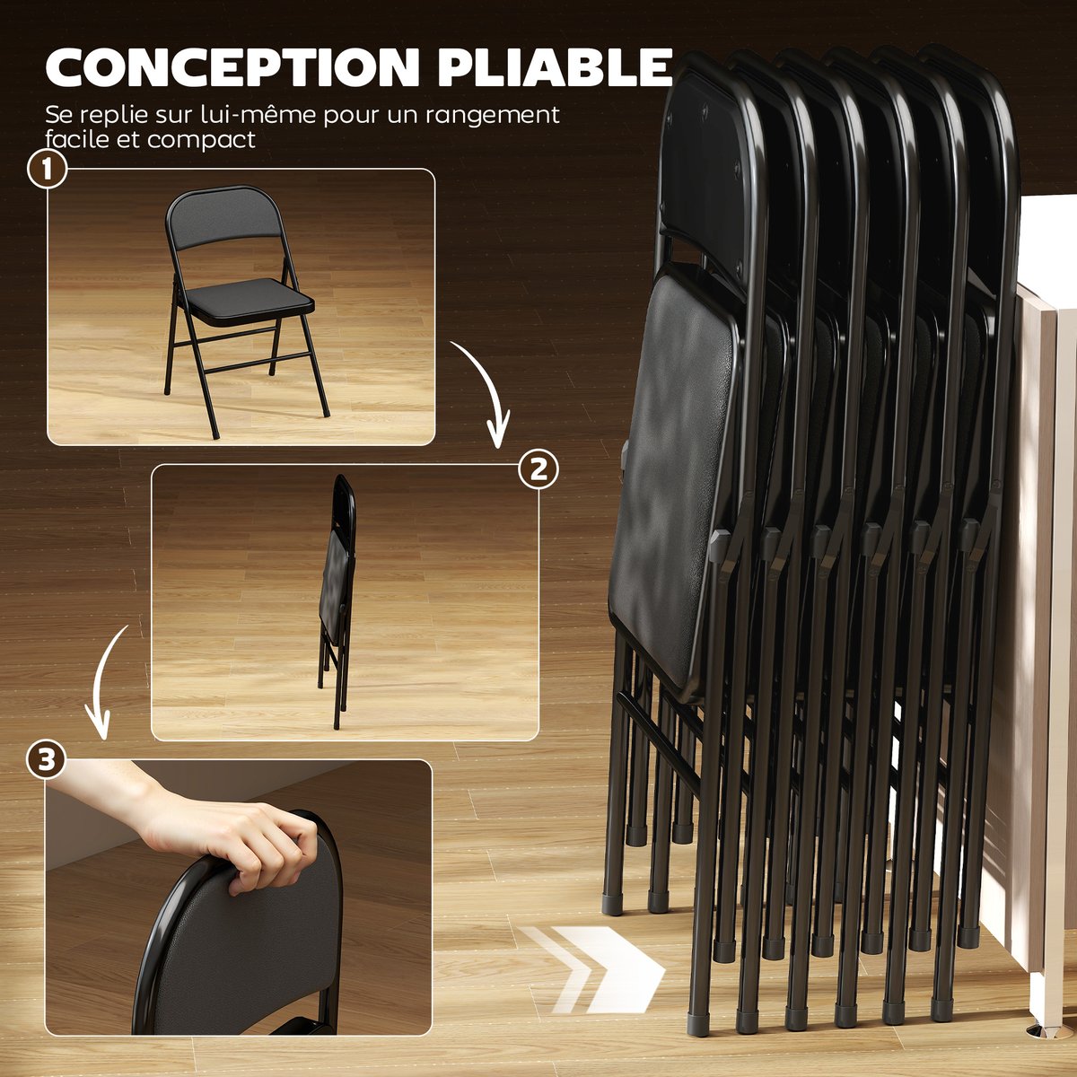 Chaise pliante Revêtement synthétique Noir noir, HOMCOM