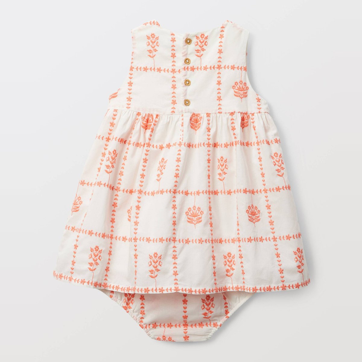 Robe à carreaux brodée en coton pamplemousse, BOUT'CHOU