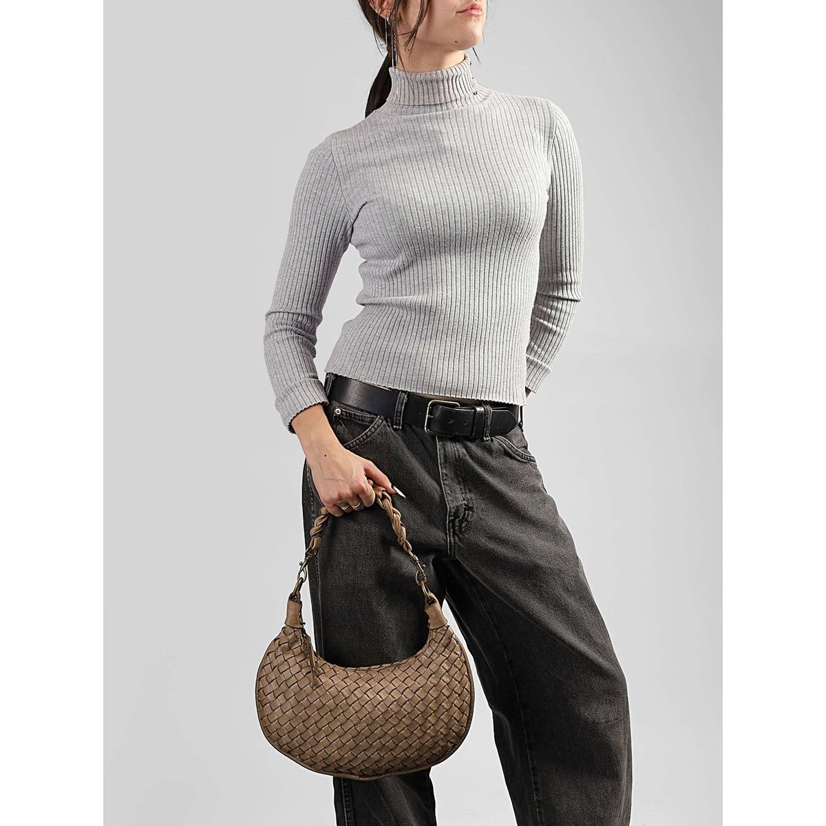 Sac bandoulière Dewashed cuir taupe, MILANO