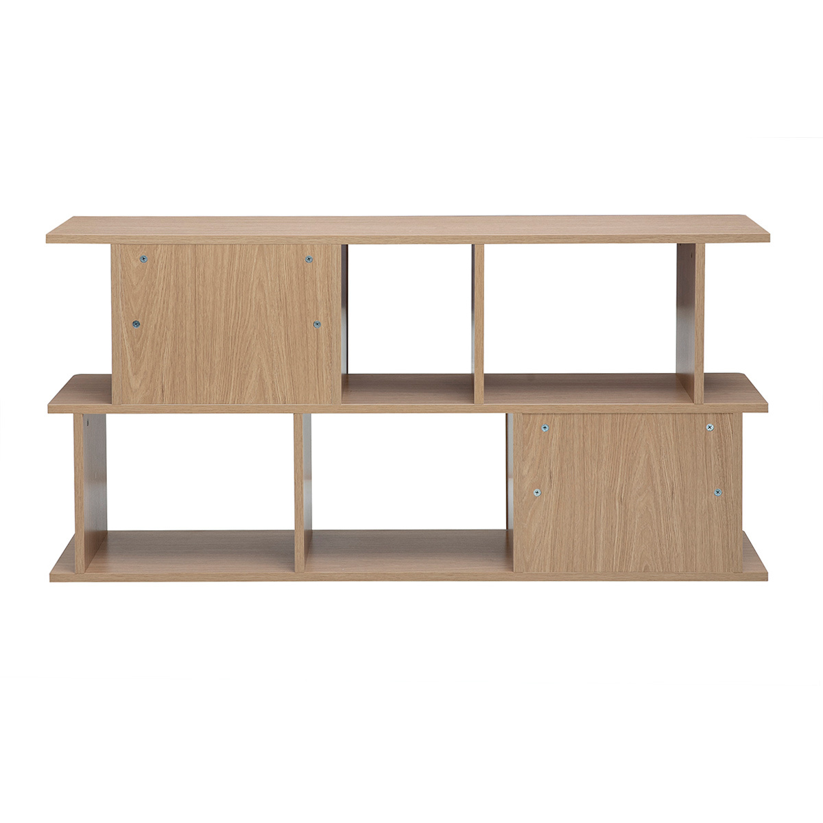 Bibliothèque basse avec rangements finition bois clair chêne L140 cm JANICE couleur unique, MILIBOO