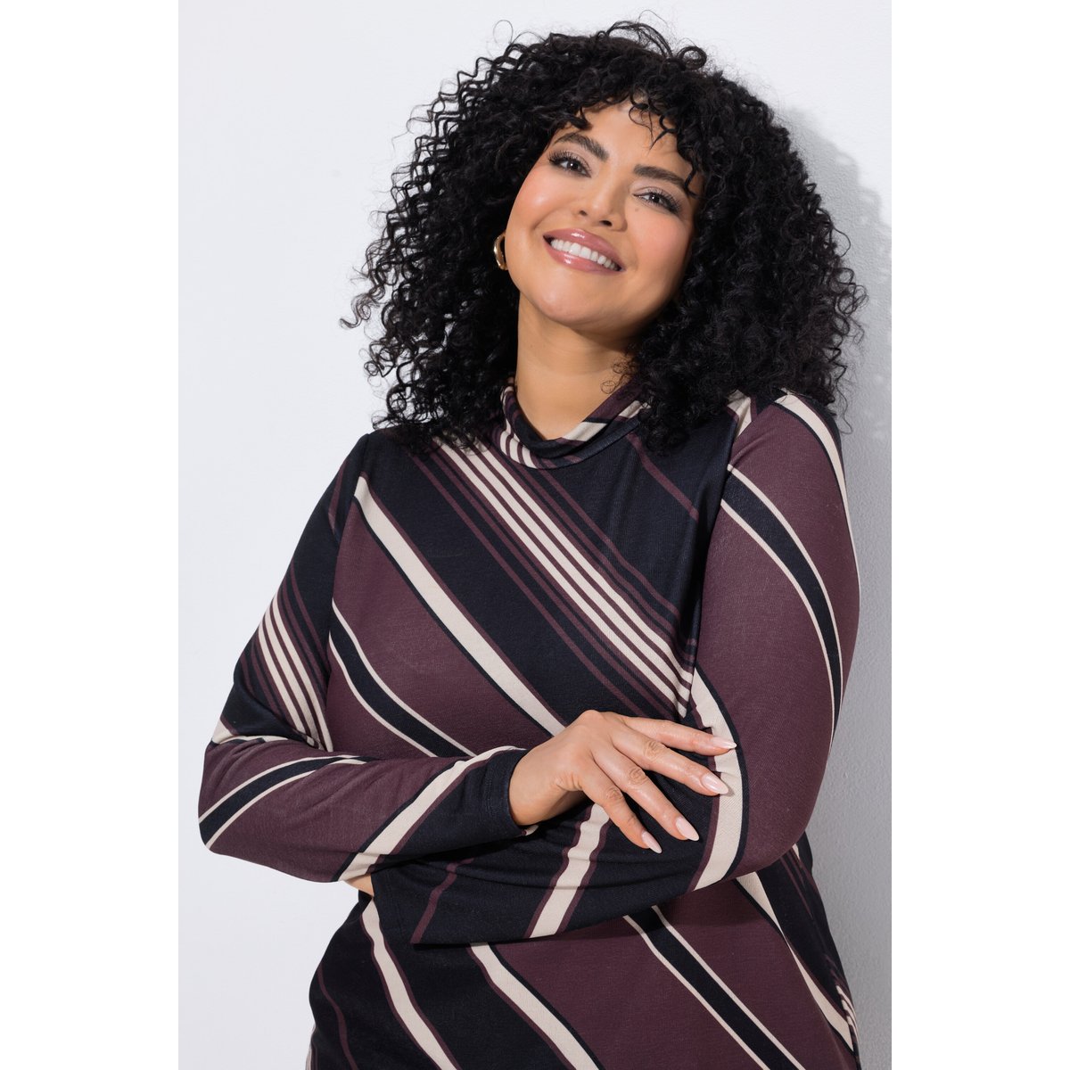 T-shirt rayé avec dentelle marron, ULLA POPKEN