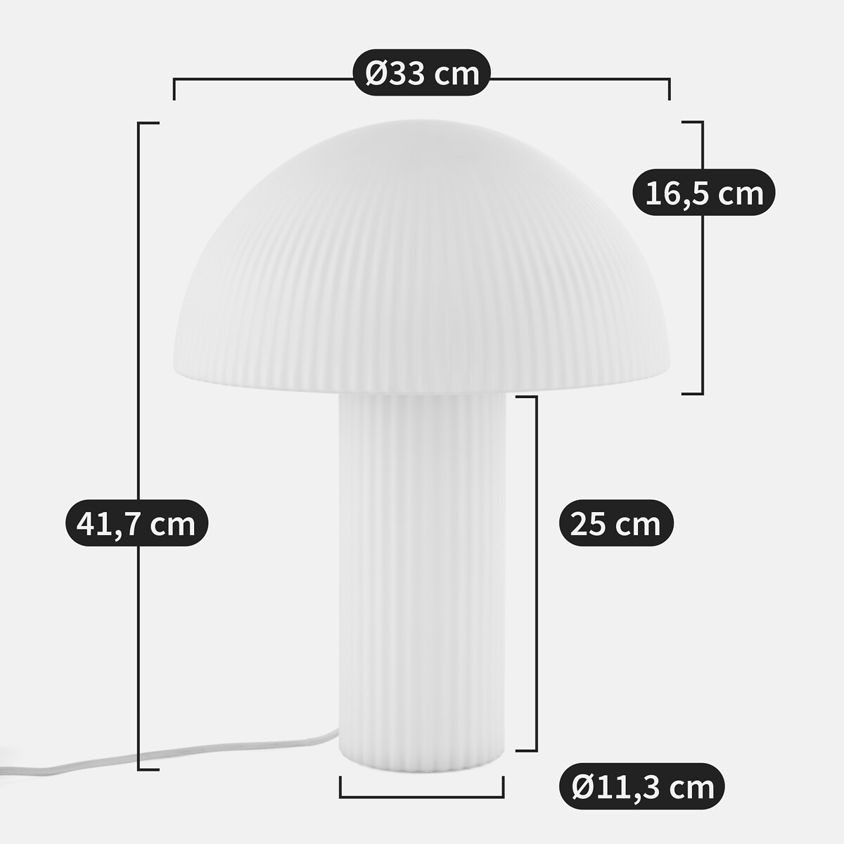Loulou Mushroom Table Lamp in opaline striated glass H41.7cm white, LA REDOUTE INTERIEURS
