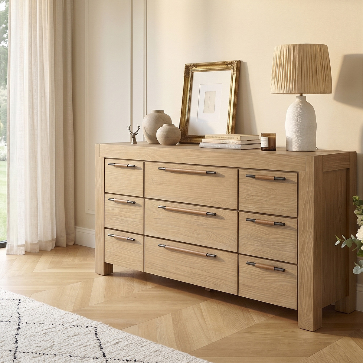 Commode contemporaine en bois massif, 9 tiroirs MEGÈVE marron, ROBIN DES BOIS