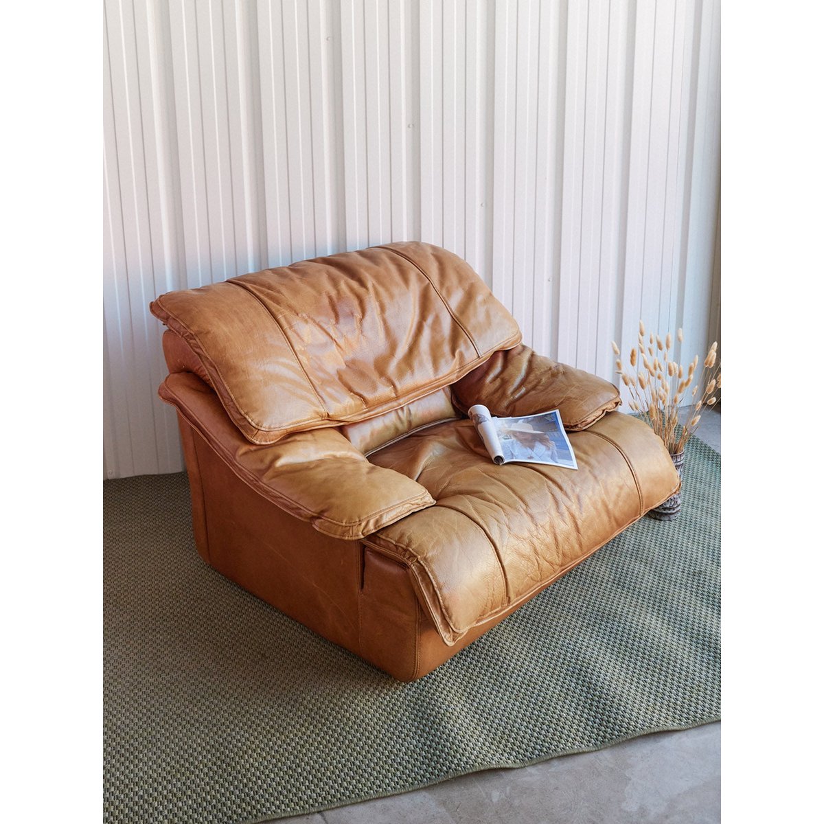 Fauteuil en cuir italien Jakob N°1395 - Bon état marron, DEBONGOUT