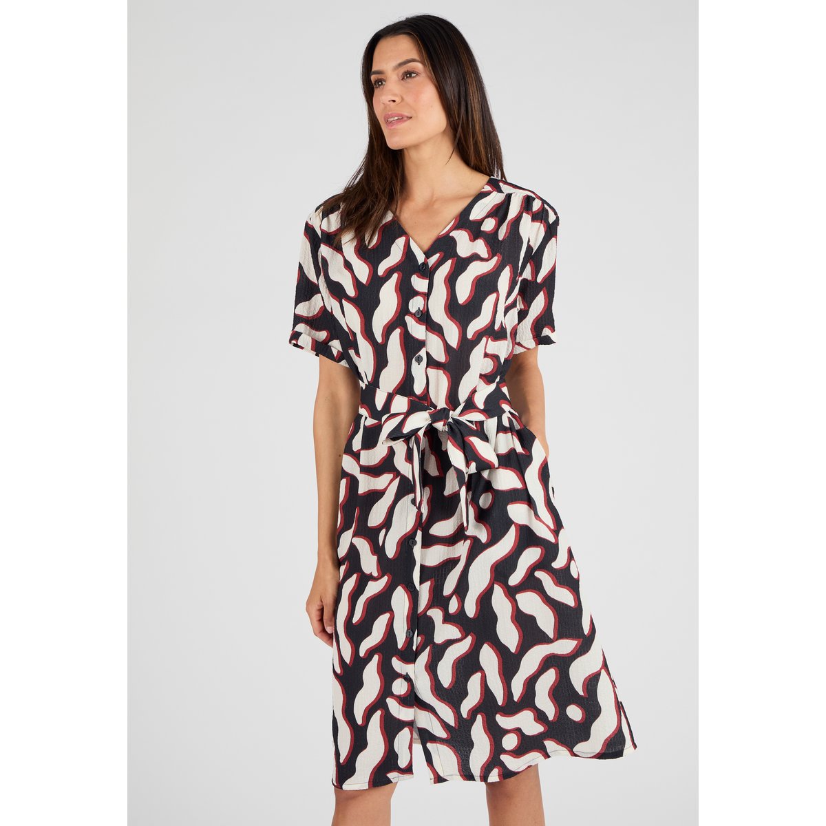 Robe fluide crépon noir graphique, DAMART