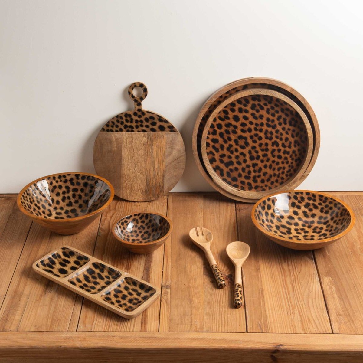 Couvert à salade Léopard en manguier 28cm marron, TABLE PASSION