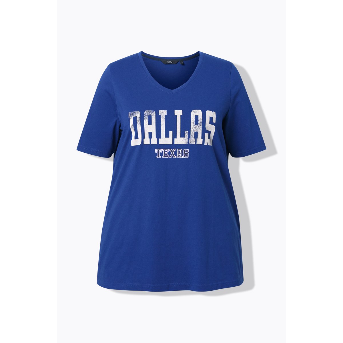 T-shirt évasé avec message imprimé bleu foncé, ULLA POPKEN