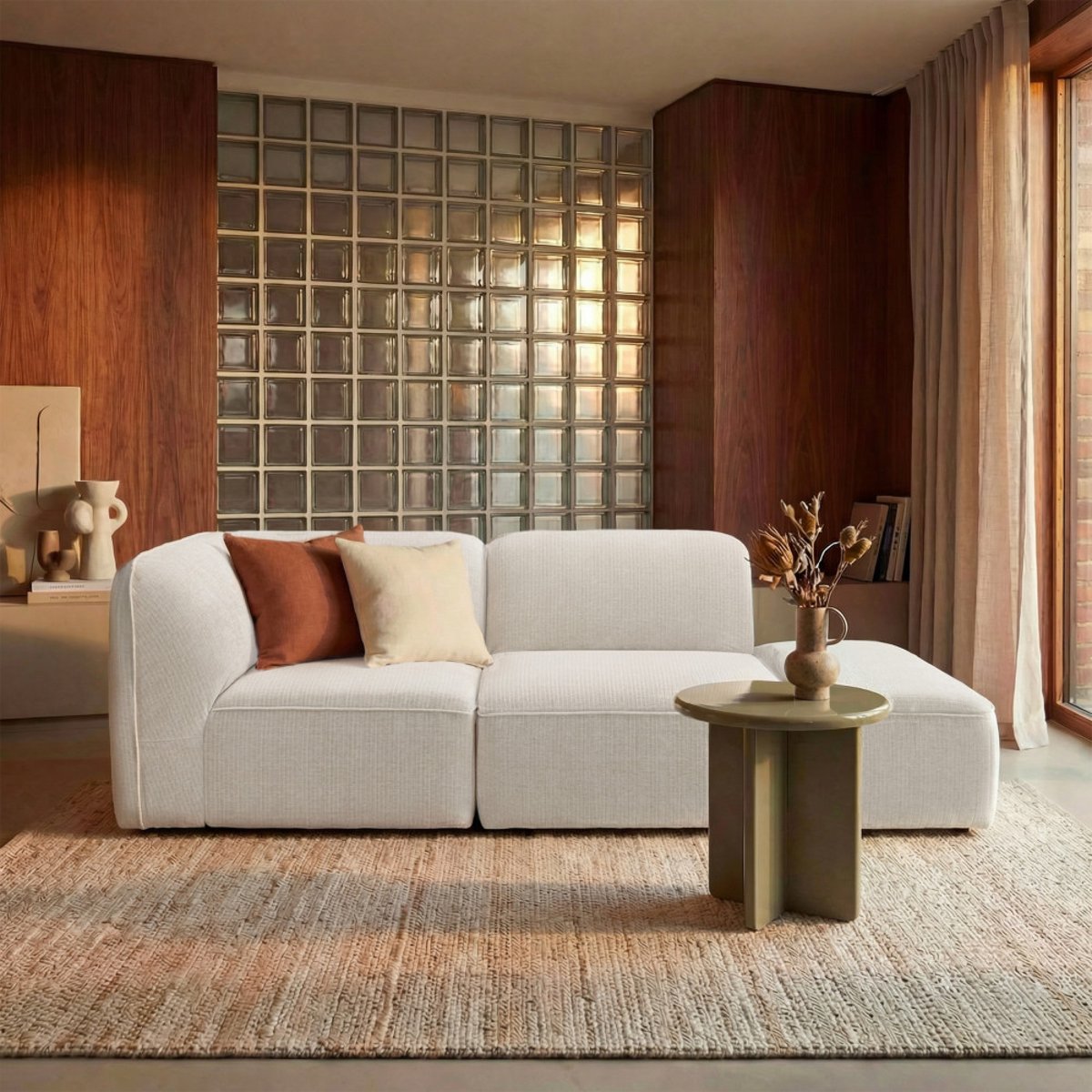 Pouf pour canapé modulable en velours côtelé - NOOR écru, DRAWER