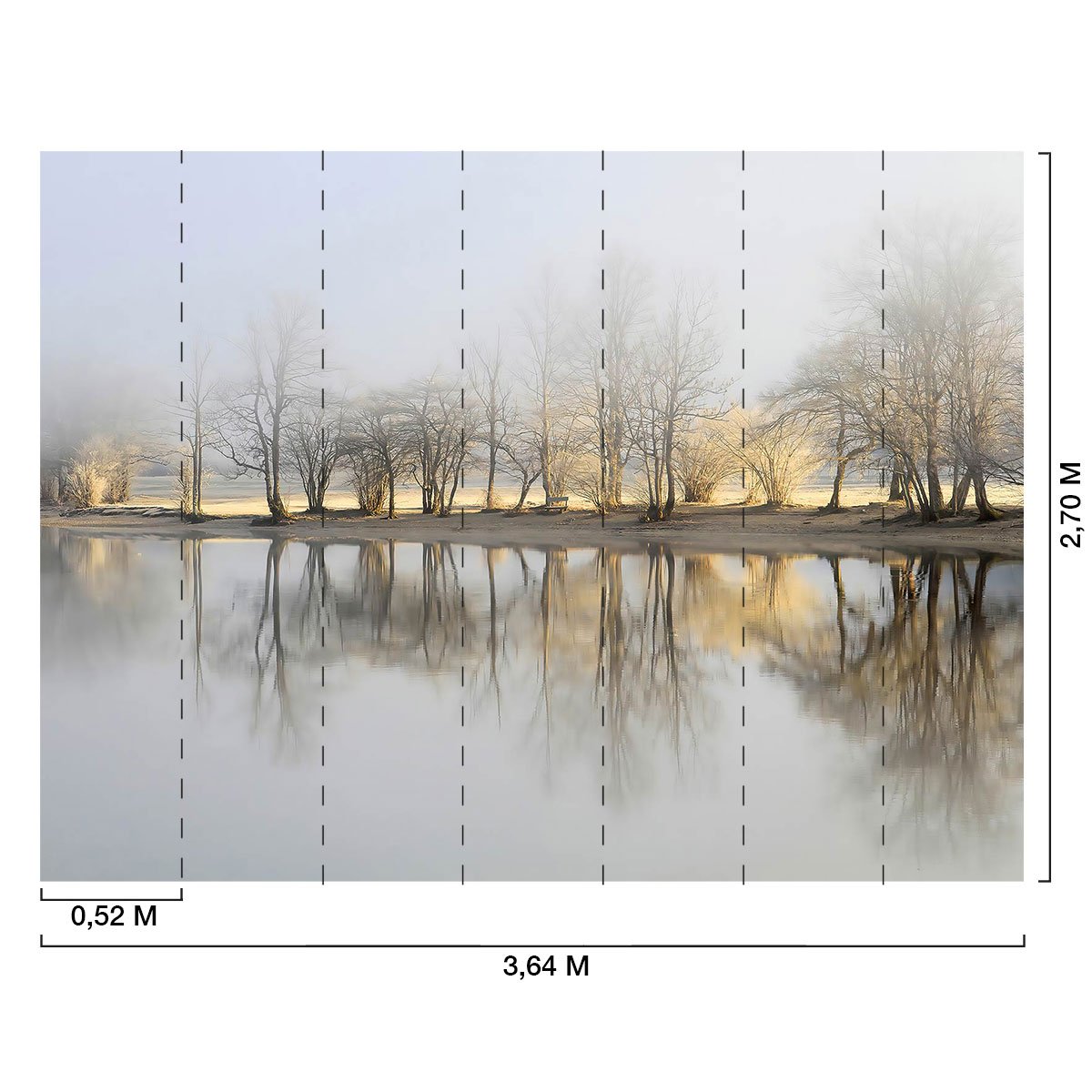 Papier peint panoramique lac au petit matin intissé, HEXOA