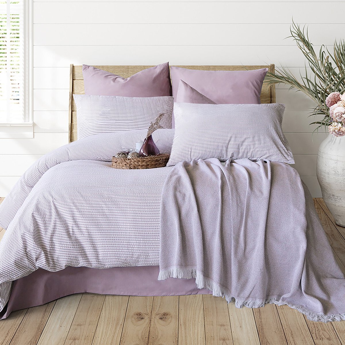 Paure de couette et tai(e) coton imprimé, maribel mauve mauve, C DESIGN HOME TEXTILE