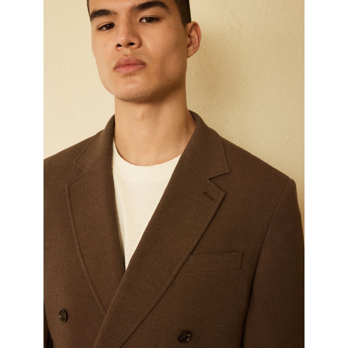 Veste de costume en seersucker texturé marron, NEXT