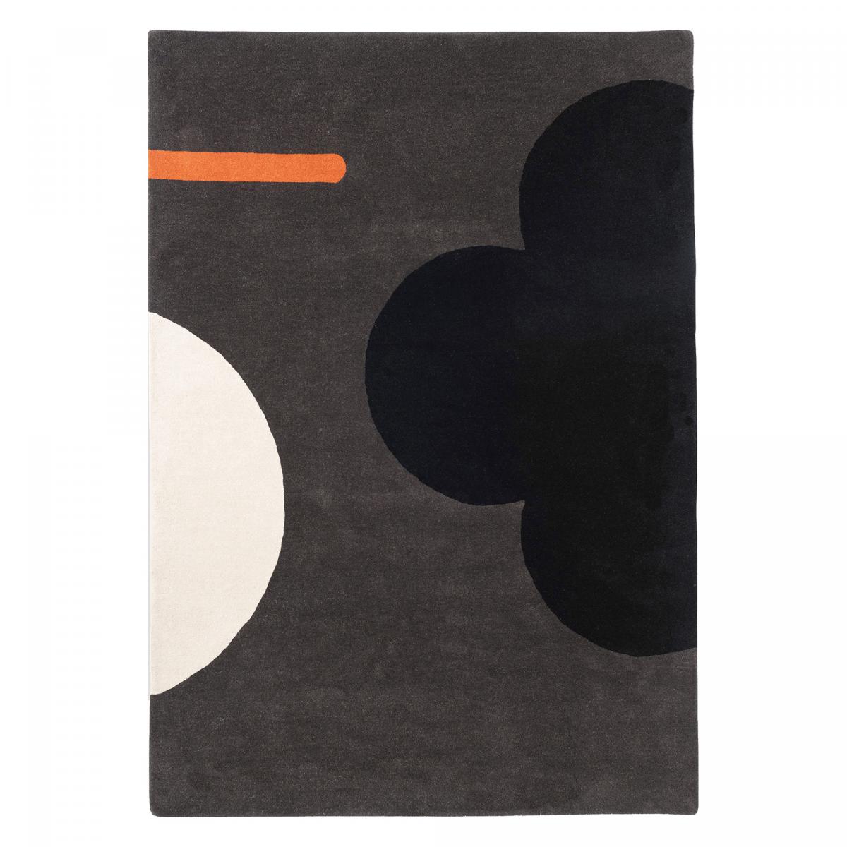 Tapis salon et chambre fait à la main en laine motif seventies GEOWER noir, gris, UN AMOUR DE TAPIS