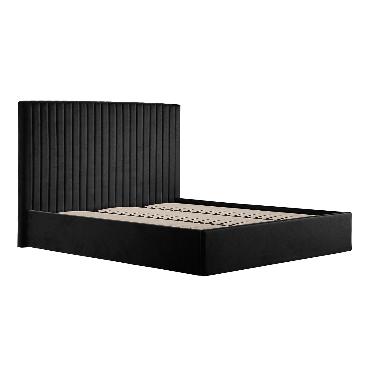 Luciana Velvet Ottoman Storage Bed with Tall Fluted Headboard black, ÉDITÉ