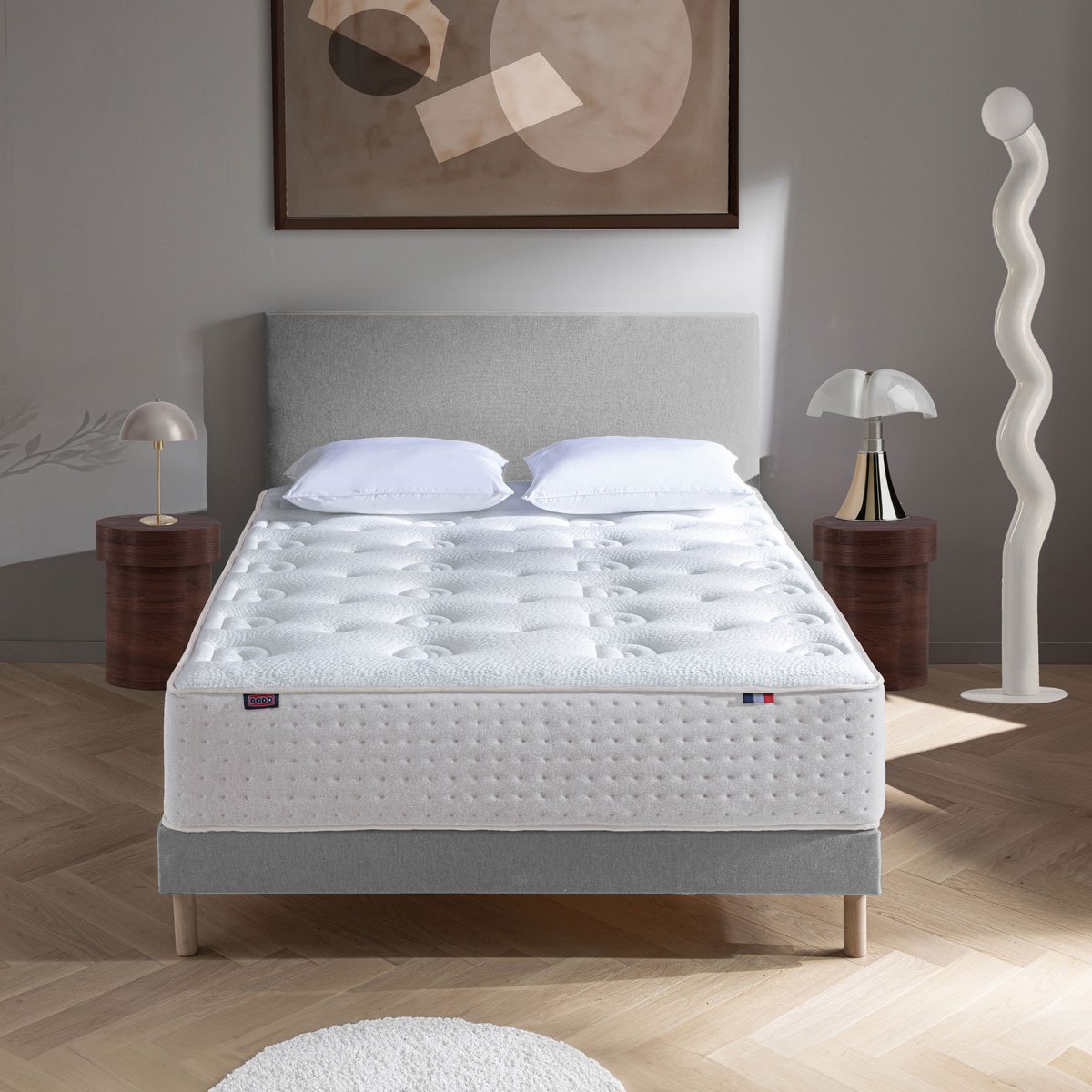 Ensemble Lit - Matelas ferme + sommier - Blanc/Gris LE VERITABLE gris foncé, blanc, DODO