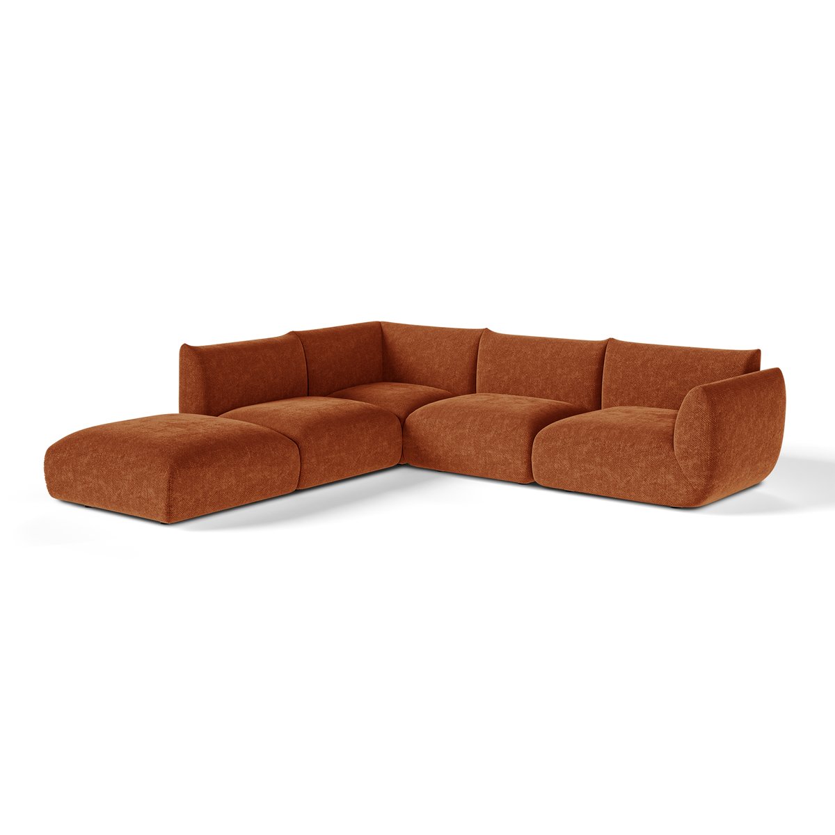 Canapé grand angle gauche modulable 7 places en velours chenillé NOOMA terracotta, SIA HOME