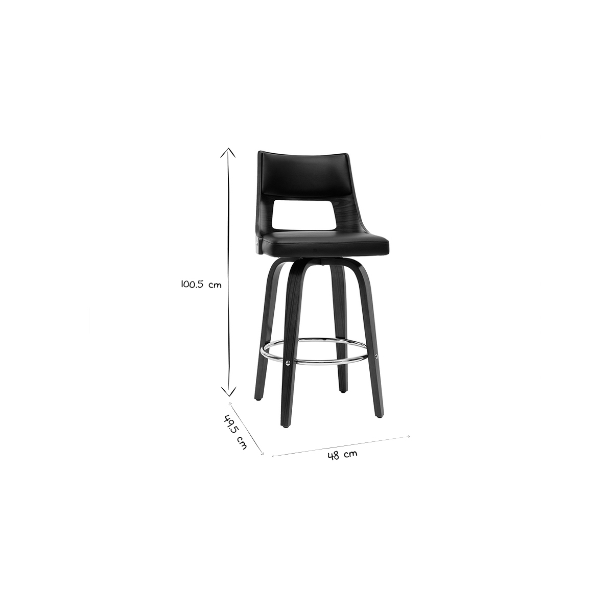 Tabouret de bar scandinave pivotant GARBO noyer / noir, MILIBOO
