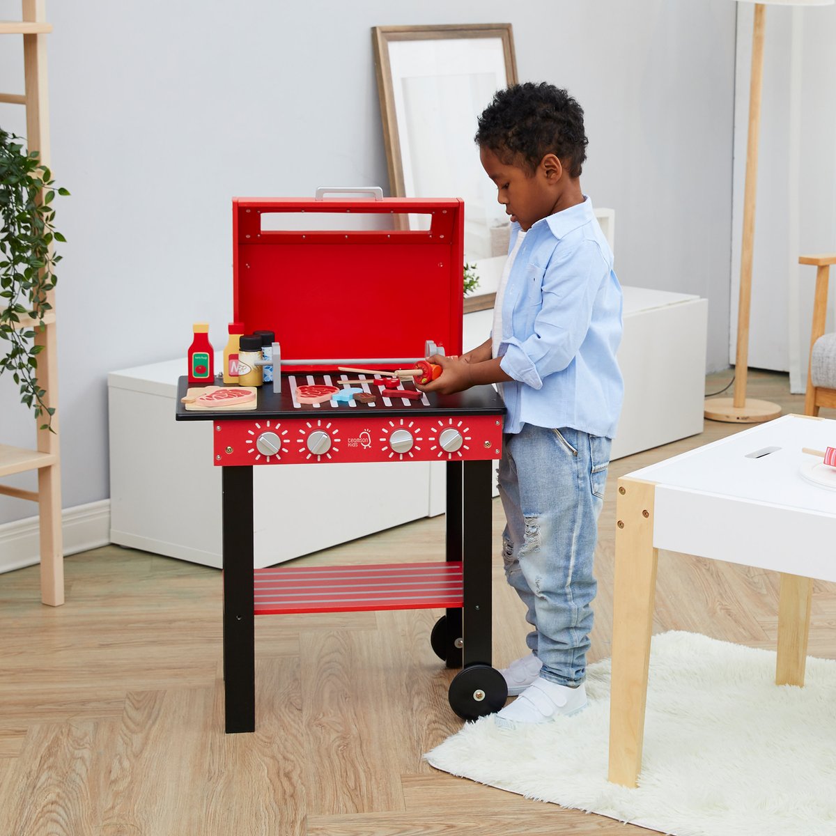 Barbecue enfant interactif avec 25 accessoires de jeu inclus, Rouge, LITTLE HELPER couleur unique, TEAMSON KIDS