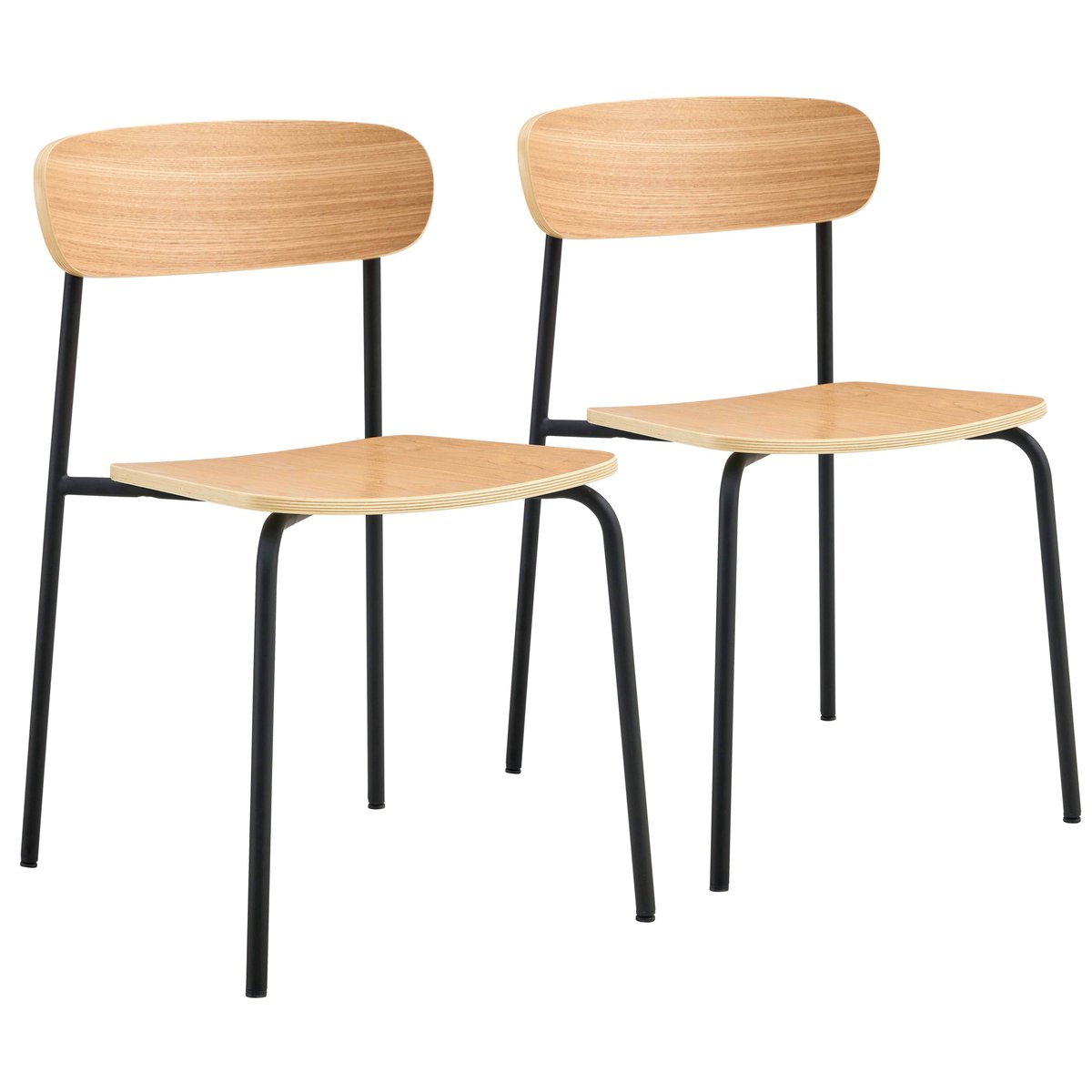 Lot de 2 chaises en métal et bois, LILA noir, OVIALA