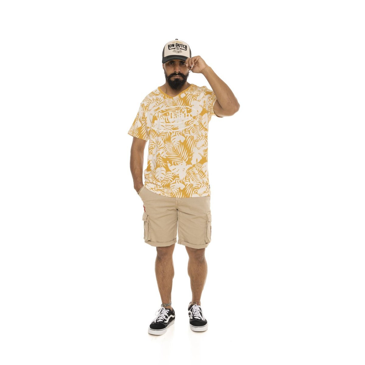 T-shirt en coton Ron jaune/blanc, VON DUTCH