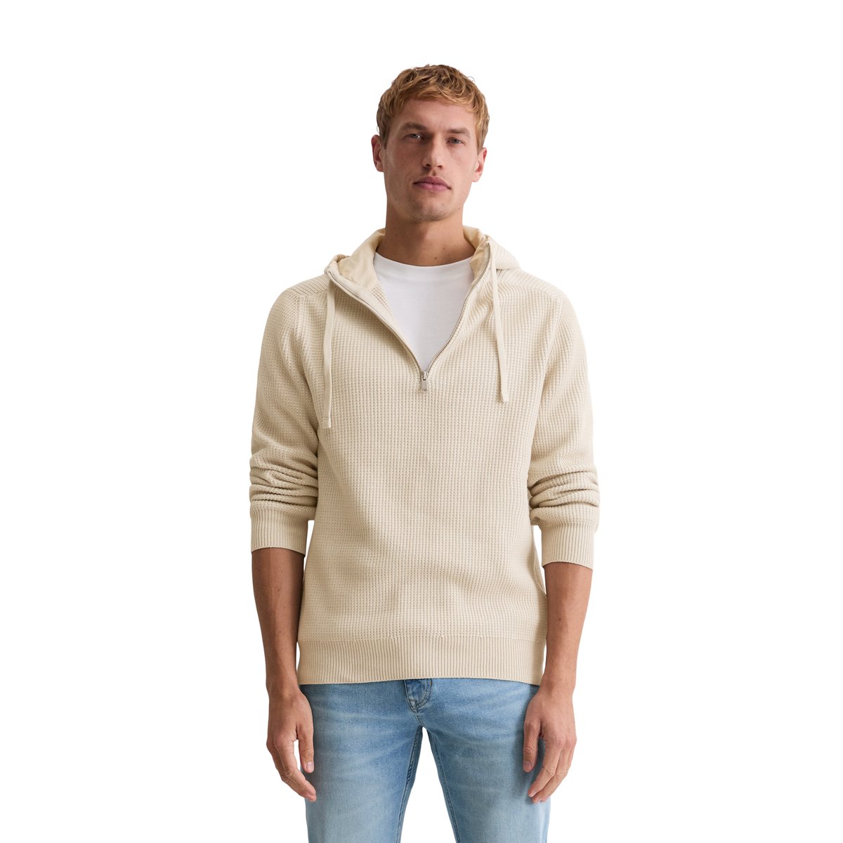 Troyeur à capuche regular en coton bio beige, MARC O'POLO