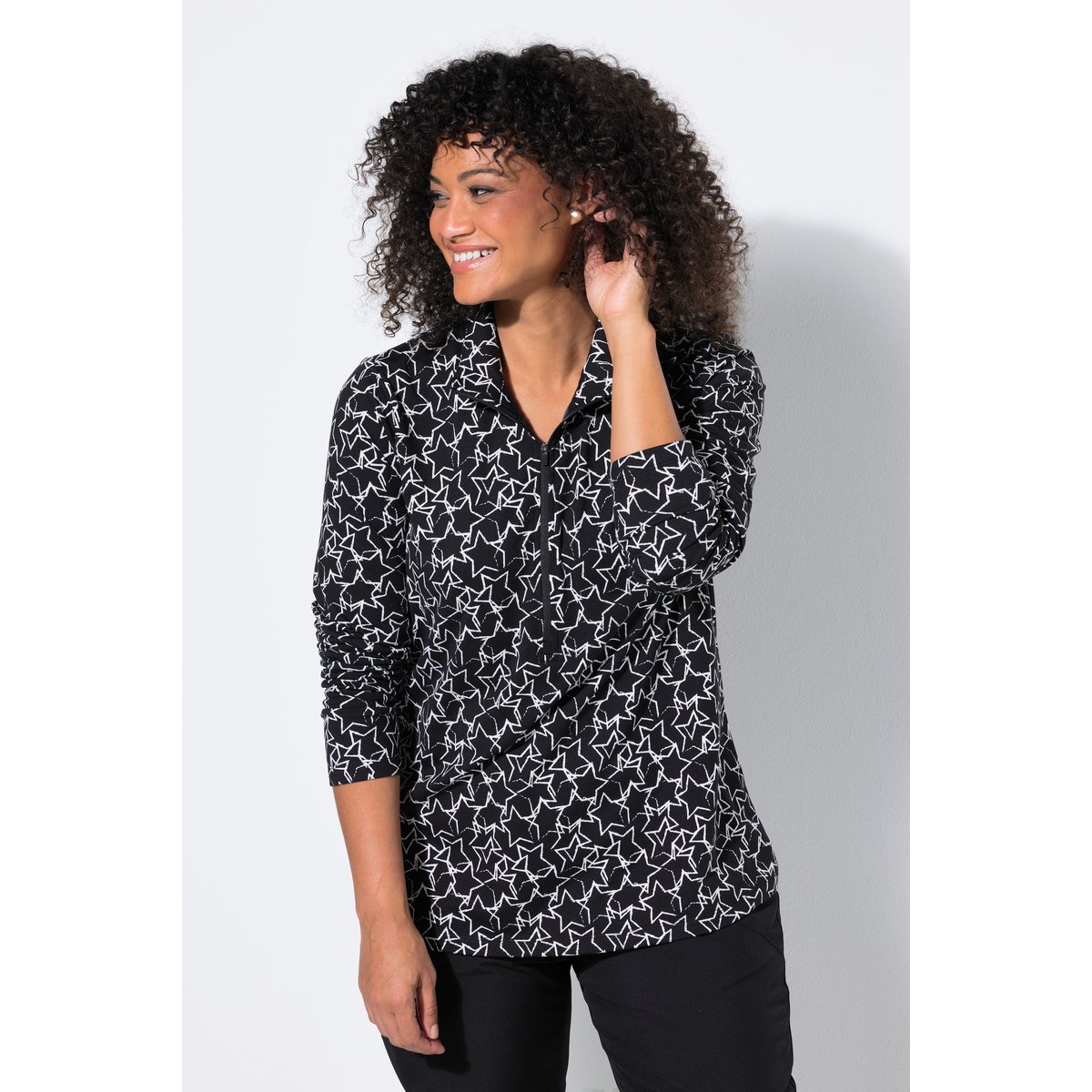 T-shirt technique de ski, motif étoiles noir, ULLA POPKEN