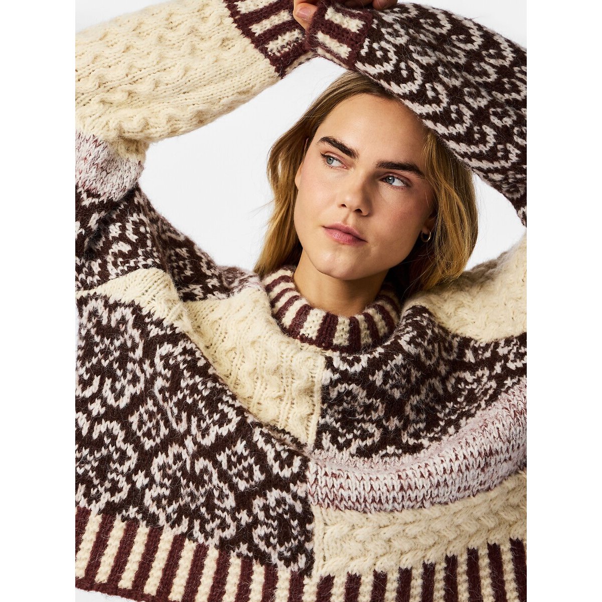Pull maniche lunghe, motivo patchwork fantasia multicolore, PIECES