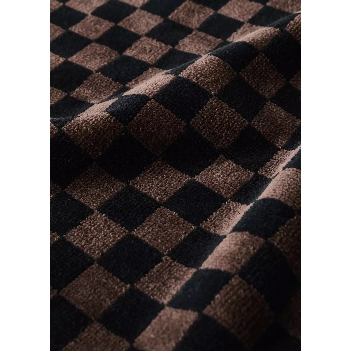 Serviette de bain à carreaux en coton velours marron, MANGO HOME