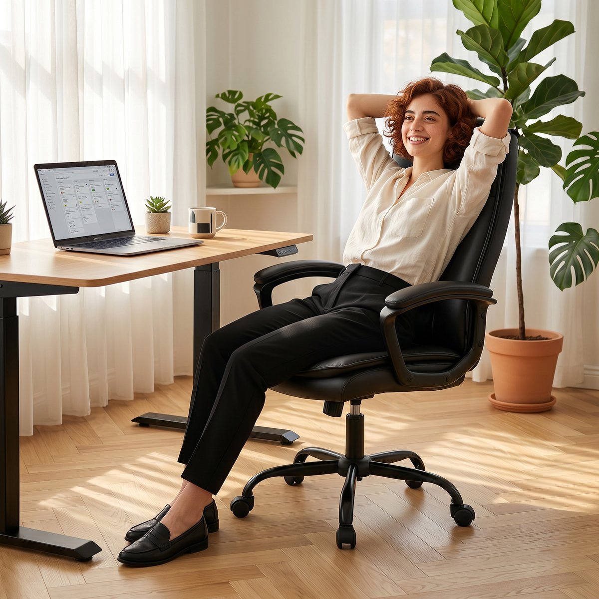 Chaise de bureau PU Noir noir, HOMCOM
