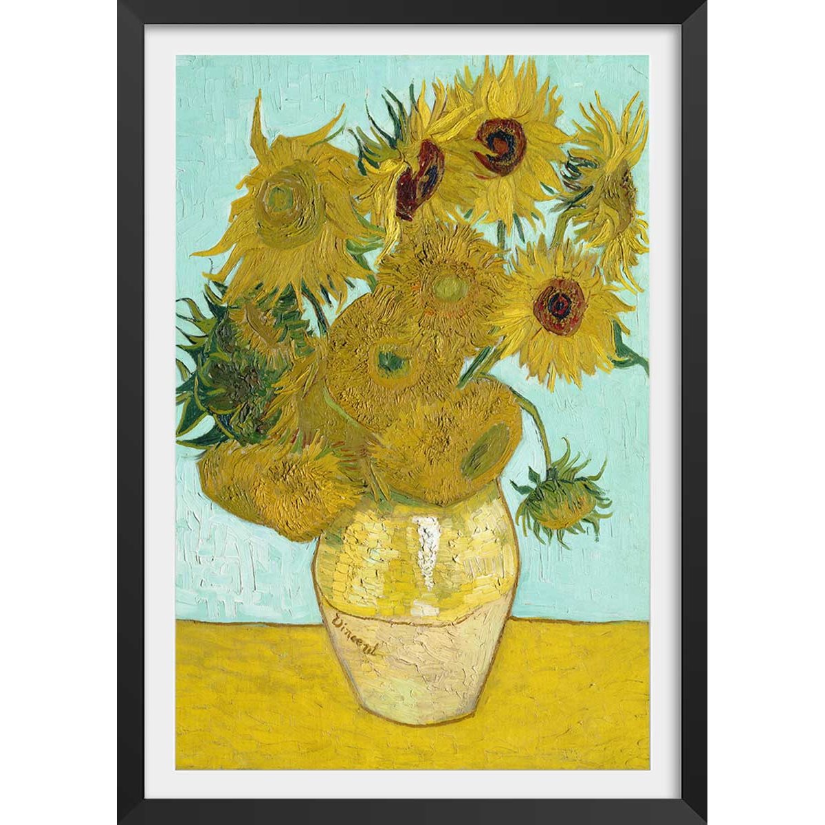 Affiche Les Tournesols par Vincent van Gogh affiche + cadre en bois - noir, HEXOA