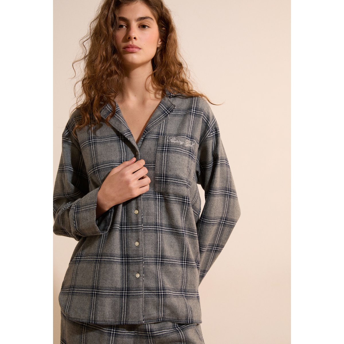 Chemise de pyjama en coton à message brodé BRUNI anthracite, ETAM