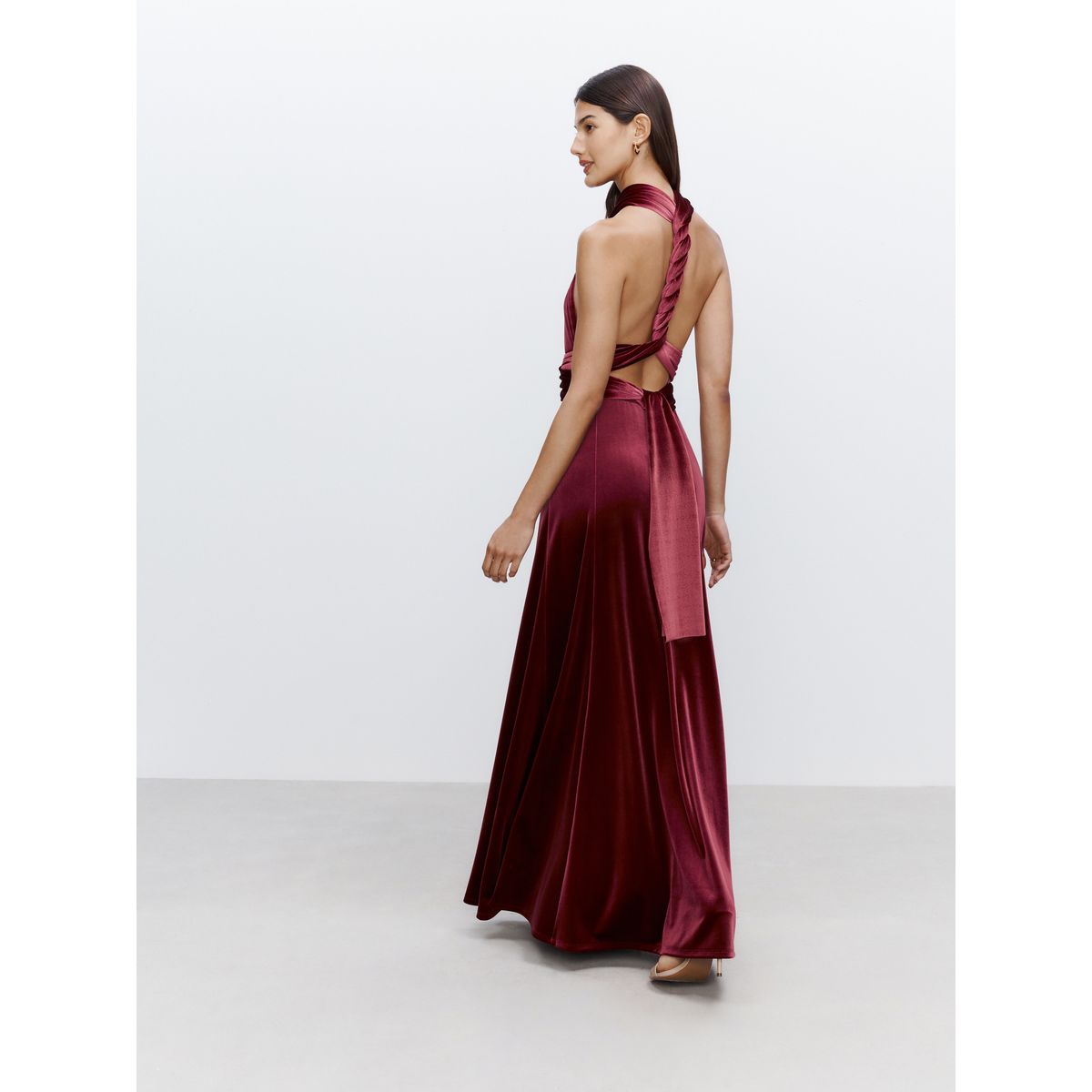 Robe longue en velours multiposition prune, NEXT