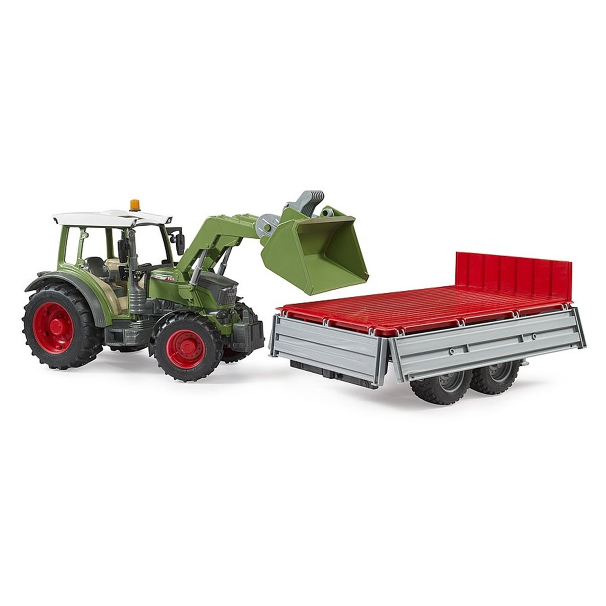 Fendt Vario 211 avec chargeur frontal et remorque à ridelle vert, BRUDER