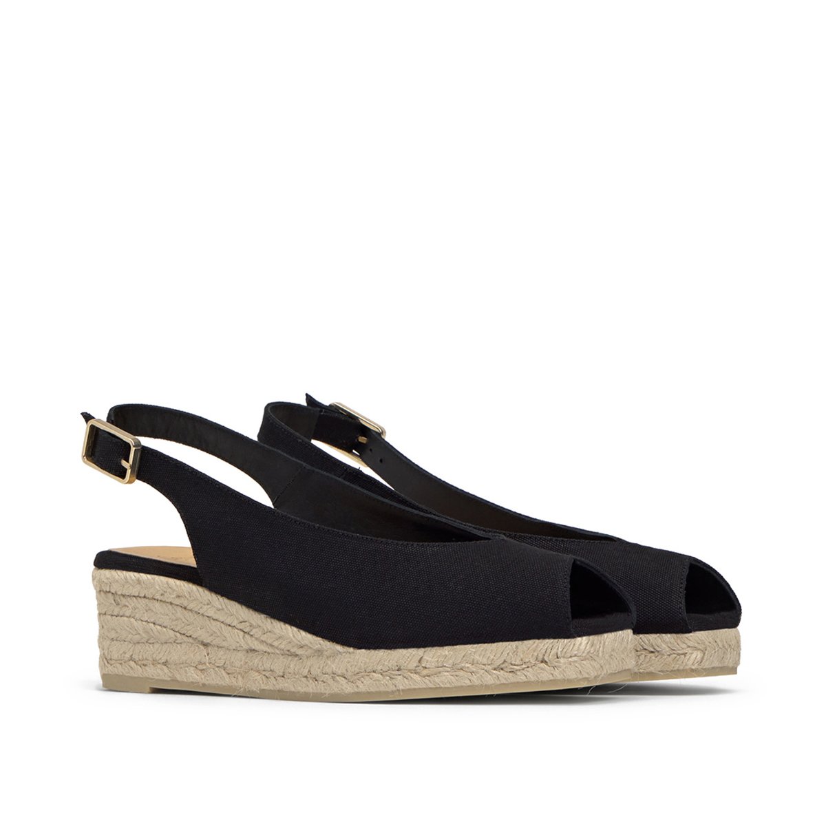 Espadrilles compensées en coton bio à bout carré ouvert DOSALIA PLATFORM noir, CASTANER