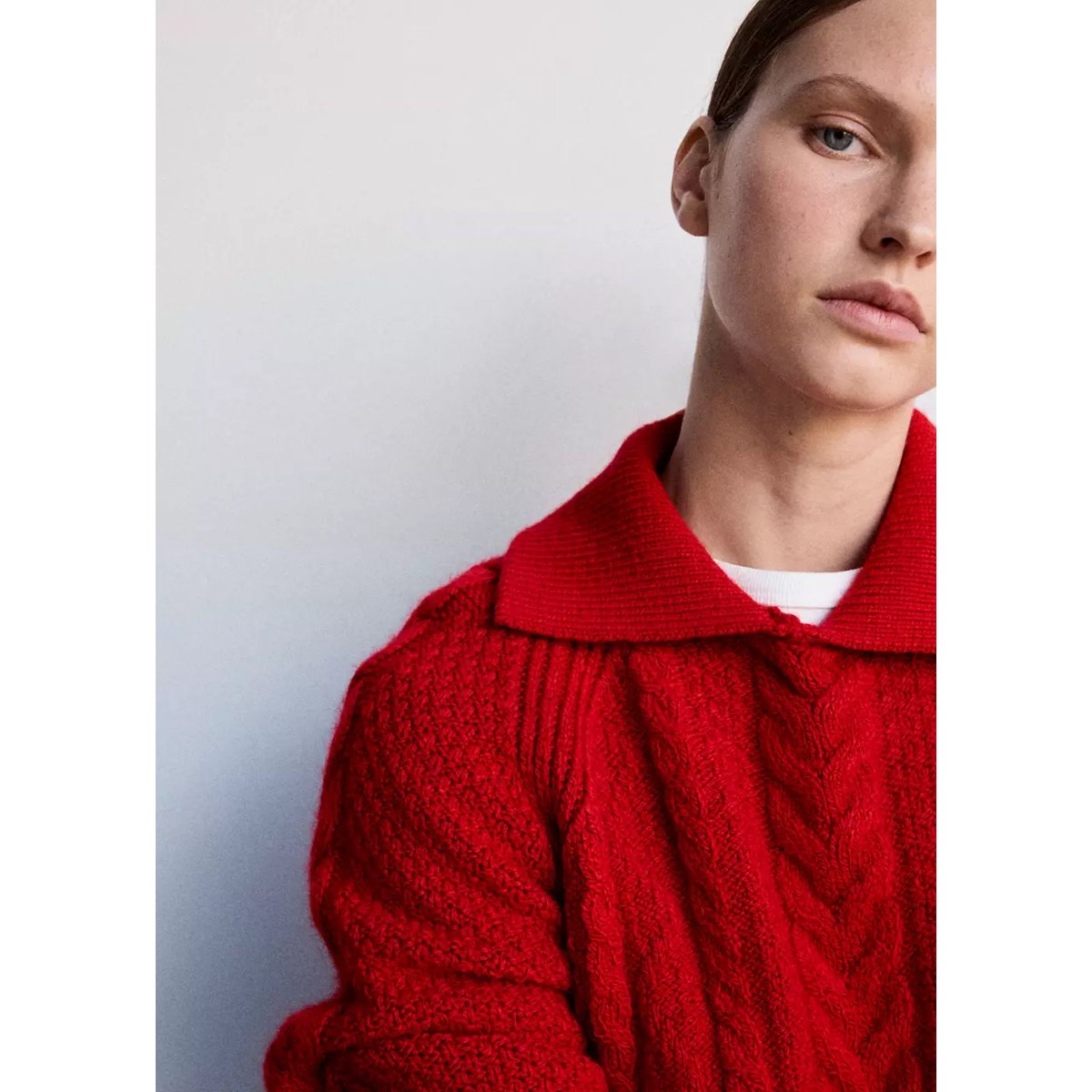 Pull-over maille crop rouge, MANGO